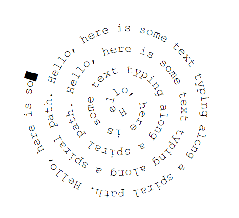 SVG text typing along a spiral with JS